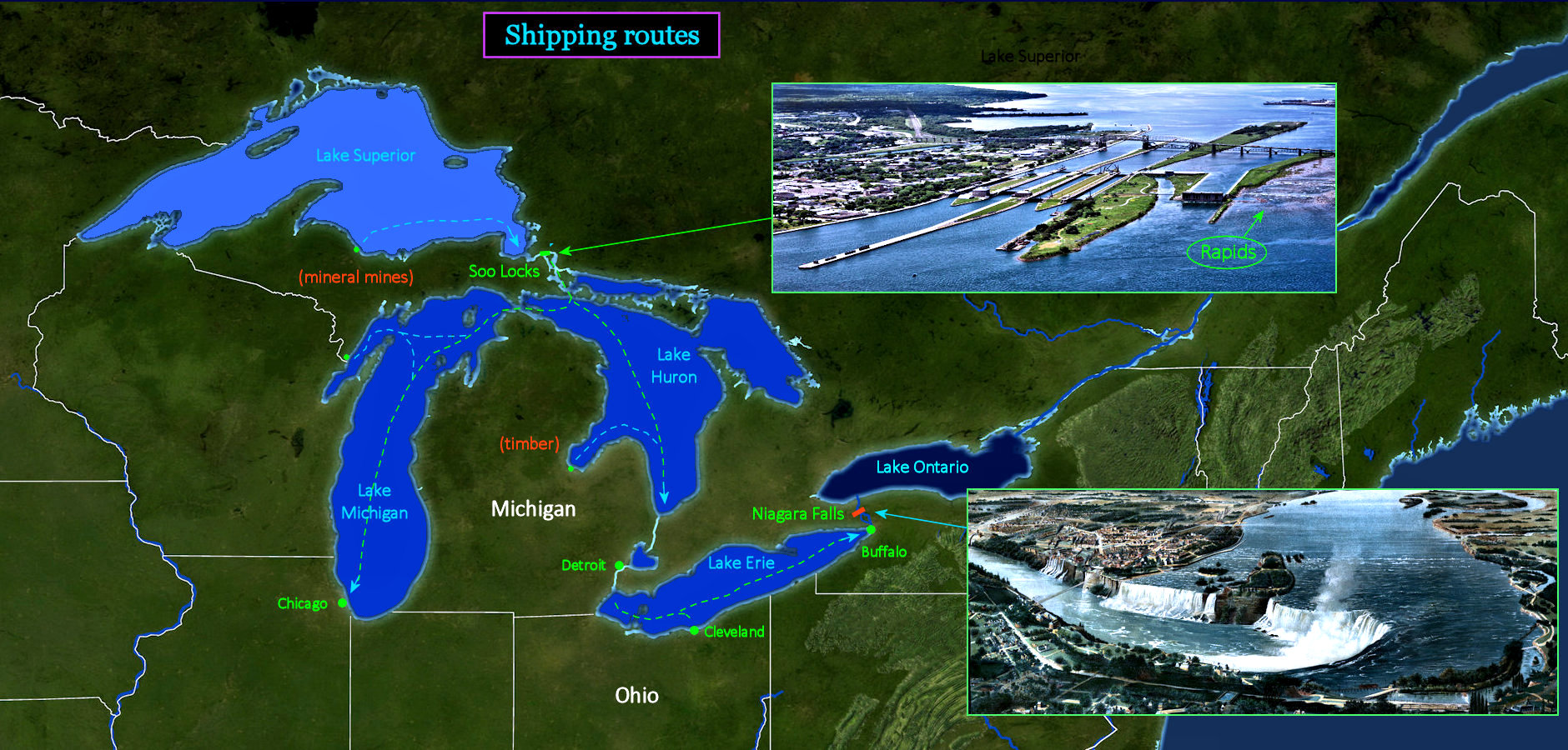 Great Lakes shipping, 1890 map